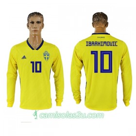 Camisolas de Futebol Suécia Ibrahimovic 10 Equipamento Principal Copa do Mundo 2018 Manga Comprida